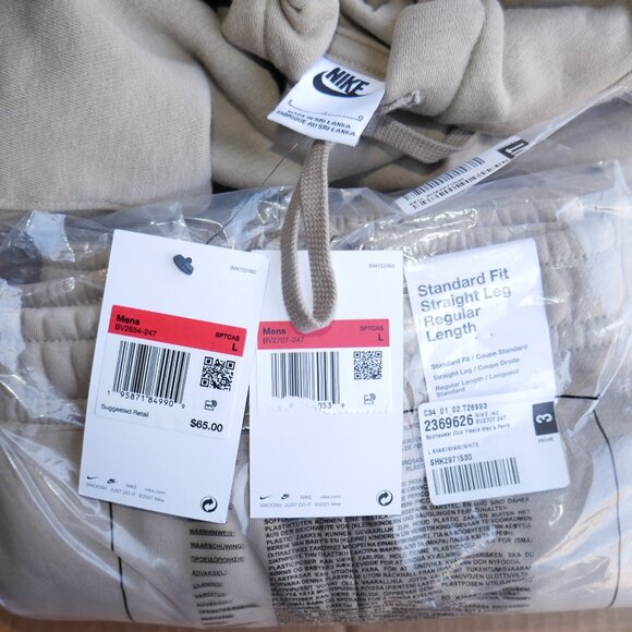 Nike Fleece 2 Piece Khaki Sweatsuit Tracksuit Matching Outfit NWT Beige/Tan NWT - Picture 14 of 16